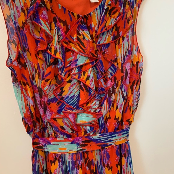 Like New Emma & Michele Ruffle Waist Tie Colourful Midi Dress Size 10 - Picture 2 of 6